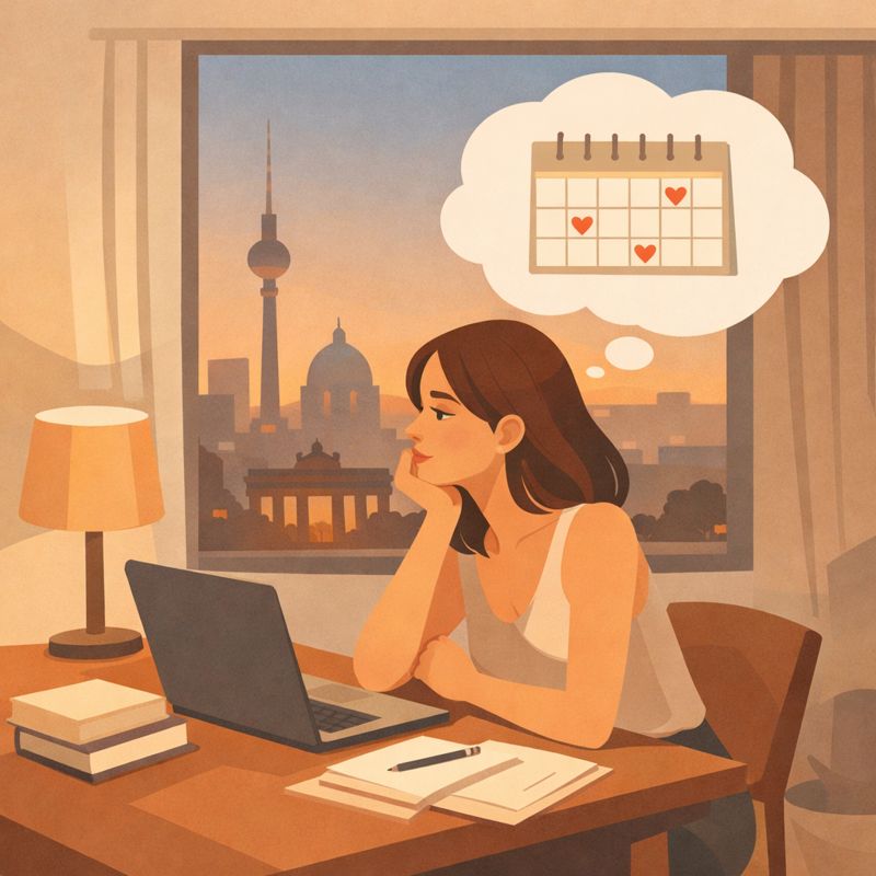 Studentin am Laptop mit Berliner Skyline